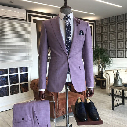 Classy Purple 2-Pieces Peaked Lapel Slim Fit Prom Suits For Men