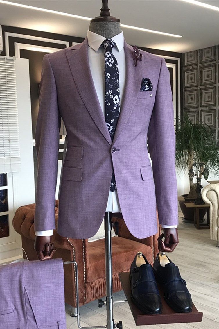 Classy Purple 2-Pieces Peaked Lapel Slim Fit Prom Suits For Men