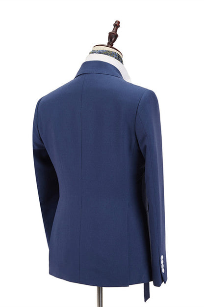 Classy Dark Blue Peaked Lapel Slim Fit Men Suit