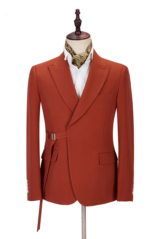 Classy Peaked Lapel Slim Fit Orange Men Suits