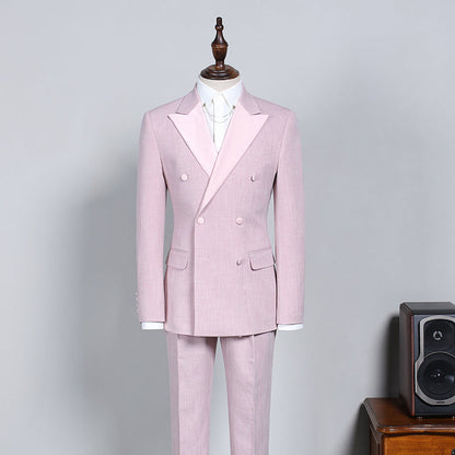 Classy Pink Peaked Lapel Double Breasted Custom Prom Suit