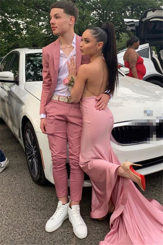 Classy Pink Slim Fit Prom Outfits for Men