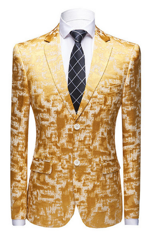 Classy Printed Bright Gold Notched Lapel Men Suits for Prom