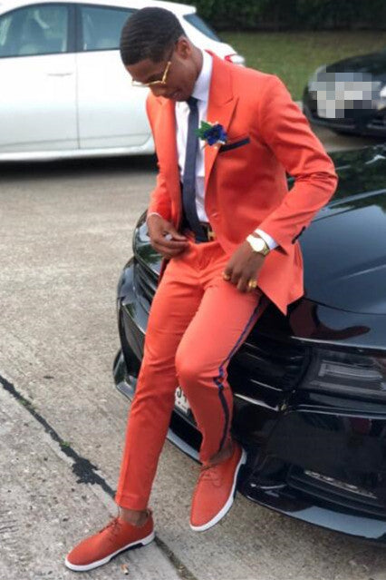 Classy Orange Two Pieces Peaked Lapel Men Prom Suits