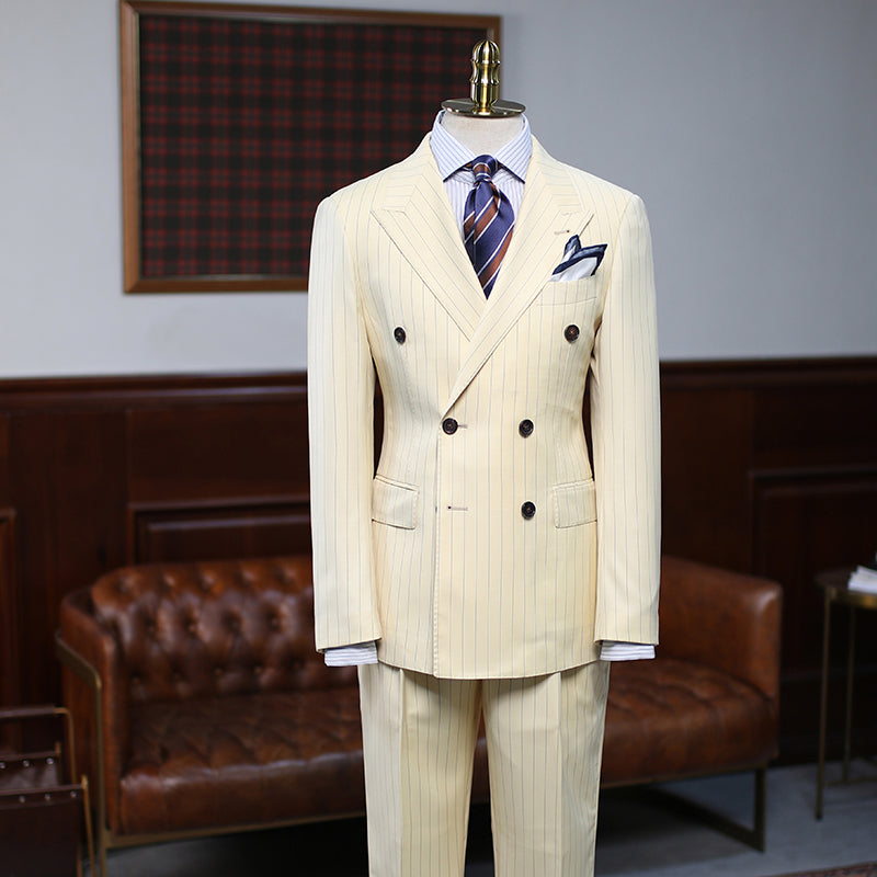 Classy Yellow Striped Double Breasted Custom Suit For Prom