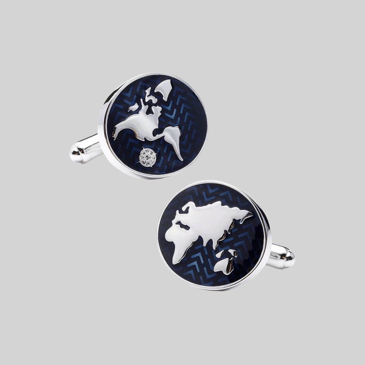 Blue World Map Cufflinks Silver