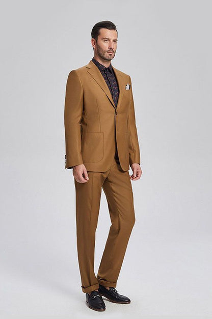 Custom design Patch Pocket Gold Brown Mens Suits for Formal