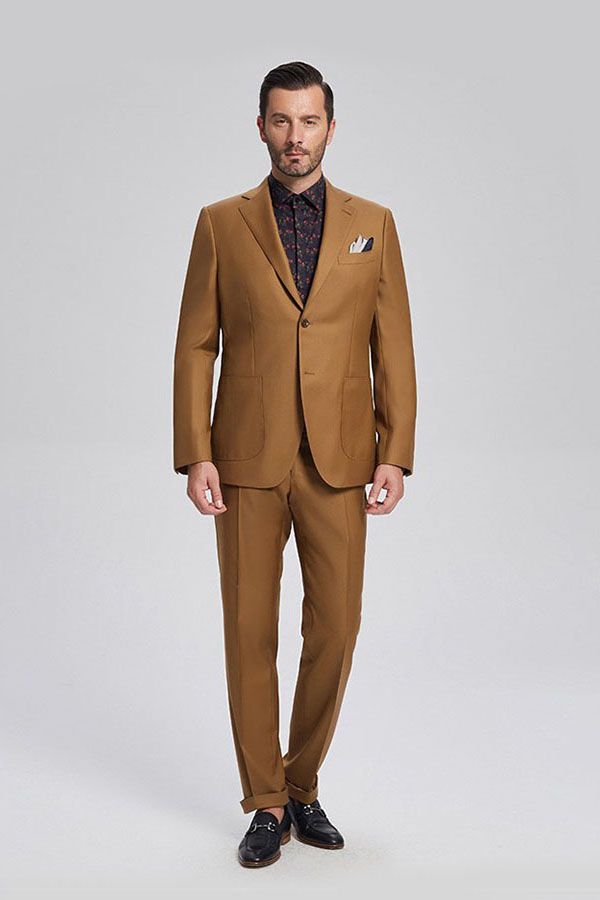 Custom design Patch Pocket Gold Brown Mens Suits for Formal