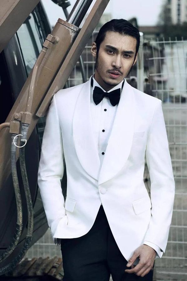 Custom Design Shawl Lapel Mens Suits Two Piece White Tuxedo Mens Suits