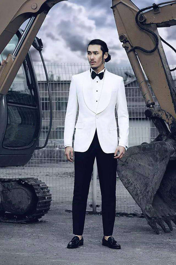 Custom Design Shawl Lapel Mens Suits Two Piece White Tuxedo Mens Suits