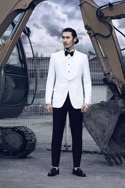 Custom Design Shawl Lapel Mens Suits Two Piece White Tuxedo Mens Suits