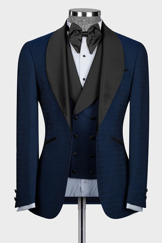 Navy Blue 3-piece Shawl Lapel Single Breasted Tuxedo
