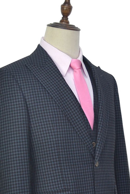 Dark Gray Small Check Three Piece Men Suits Formal Business Suit