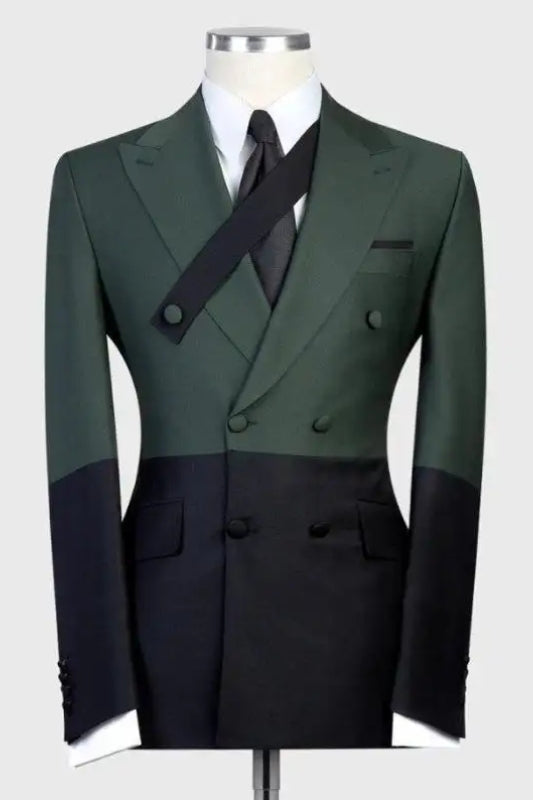 Dark Green Peaked Lapel Double Breasted Prom Suits Slim Fit Suit