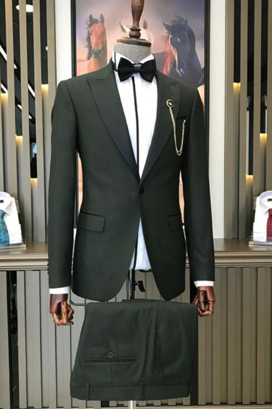 Dark Green Peaked Lapel 2-piece Formal Business Suit