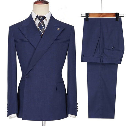 Dark Navy Blue Bespoke Peaked Lapel Men Suits