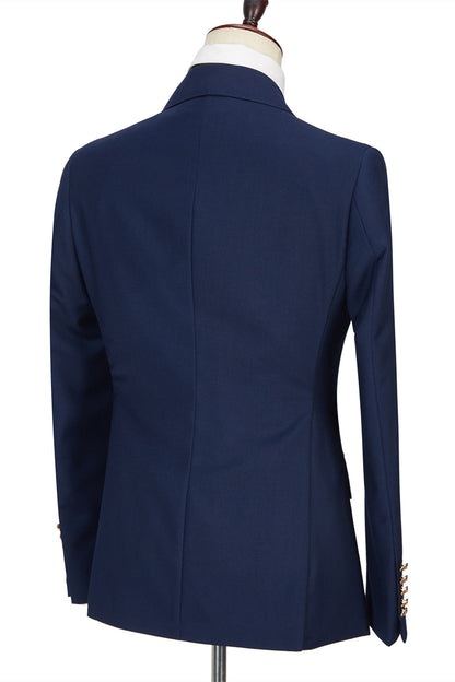 Dark Navy Peak Lapel Double Breasted Formal Men Suit