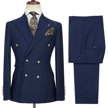 Dark Navy Peak Lapel Double Breasted Formal Men Suit