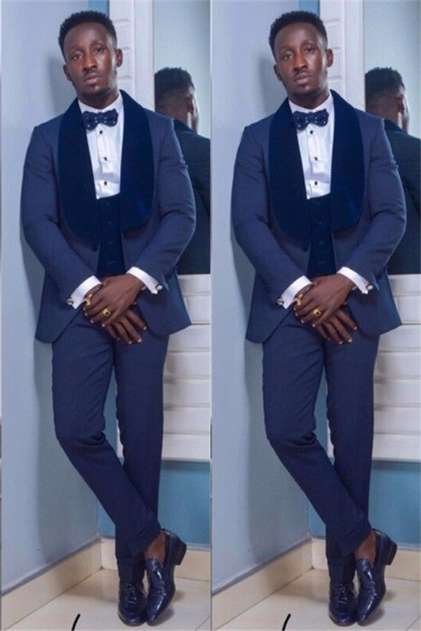 Dark Navy Shawl Lapel 3-piece Suit