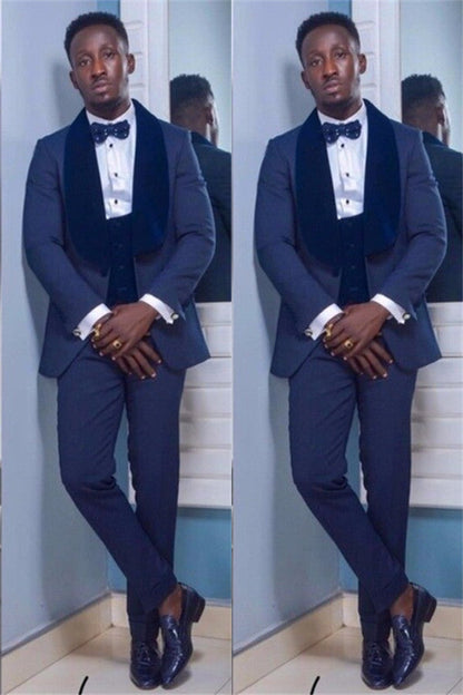 Dark Navy Shawl Lapel 3-piece Suit