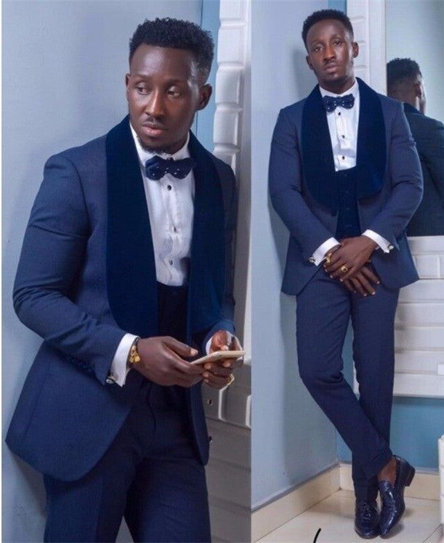 Dark Navy Shawl Lapel 3-piece Suit