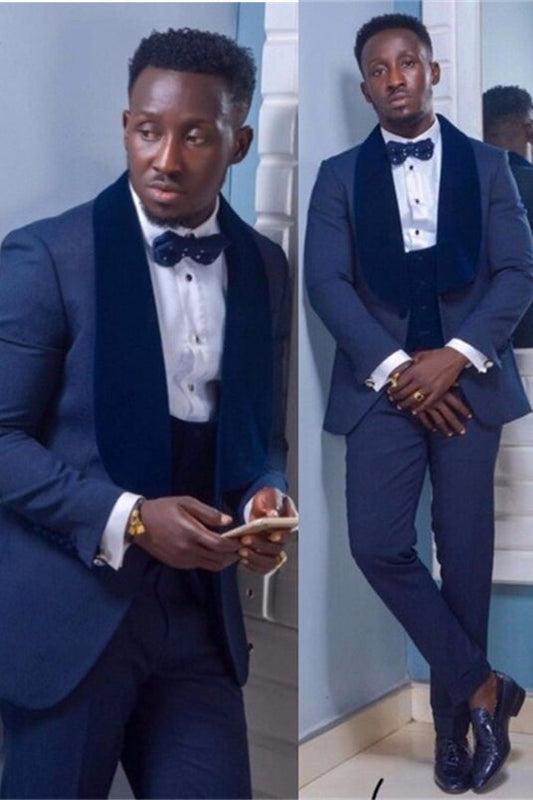 Dark Navy Shawl Lapel 3-piece Suit