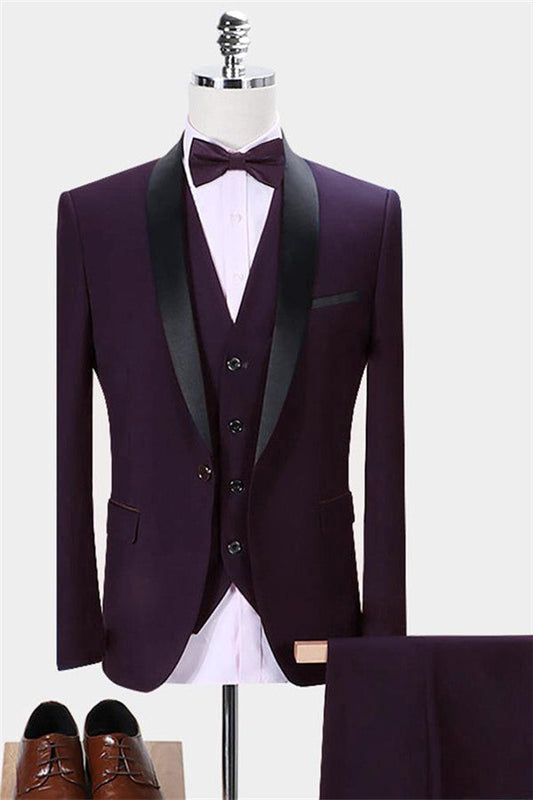 Dark Purple Business Tuxedos Slim Fit Men Suit for Wedding