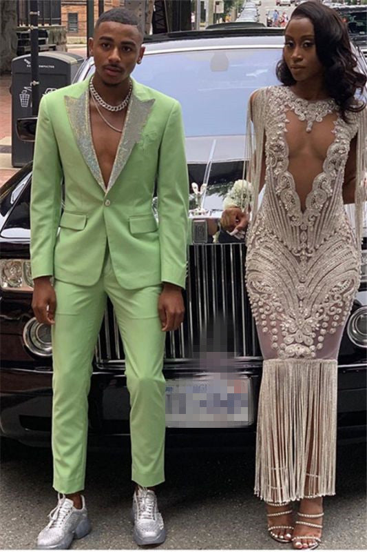 Designer Jade Green Peaked Lapel Men Suit Two Piece Prom Designer Suit