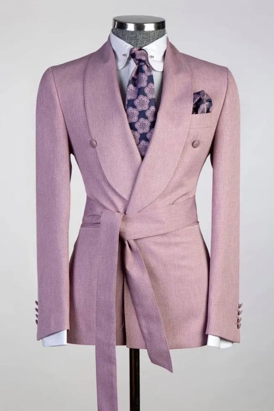 Mauve 2-piece Double-breasted Suit with Belt