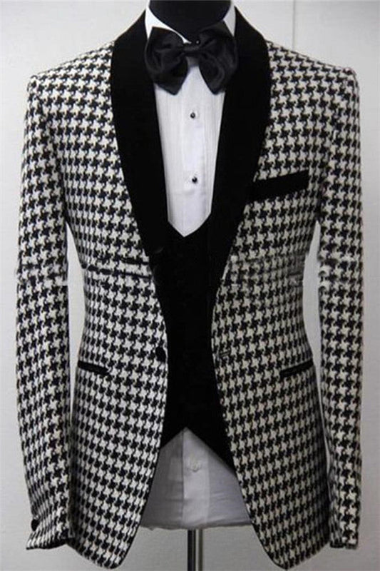 Elegant 3 Piece Suit Dinner Party Prom Suit Bespoke Houndstooth Blazer