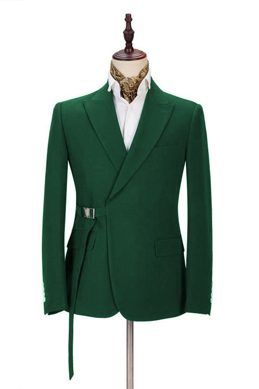 Elegant Green Buckle Button Peaked Lapel Fashion Prom Suits