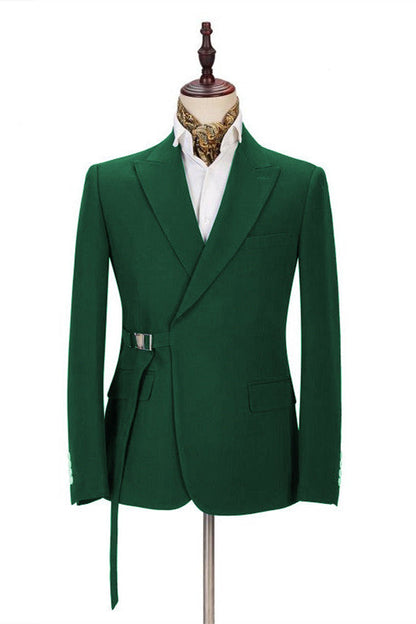 Elegant Green Buckle Button Peaked Lapel Fashion Prom Suits