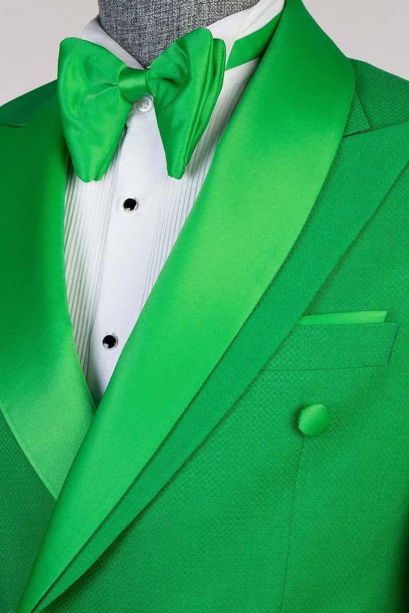 Green Peaked Lapel Double Breasted 2-pieces Suits with Long Hem