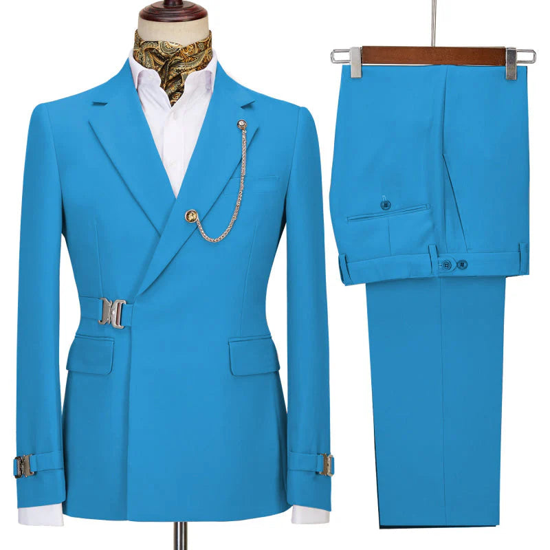 Fancy Blue 2-Piece Suit Men's Prom Suit Notched Lapel Regular Fit Tuxedo Outfits