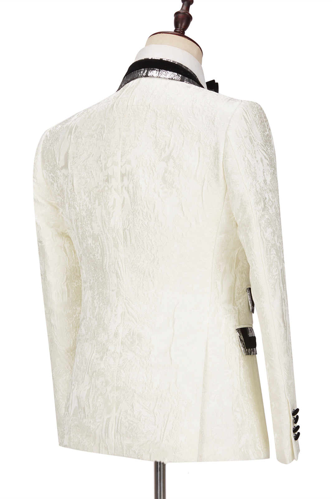 Fashion White Jacquard Sparkle Silver Gray Lapel Flaps Double Breasted Outfits