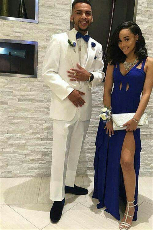 Fashion White Two Piece Shawl Lapel Prom Suit