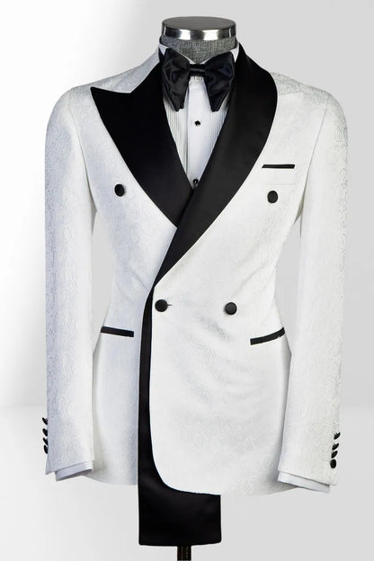 White Peak Lapel Double Breasted 2-piece Floral Tuxedo