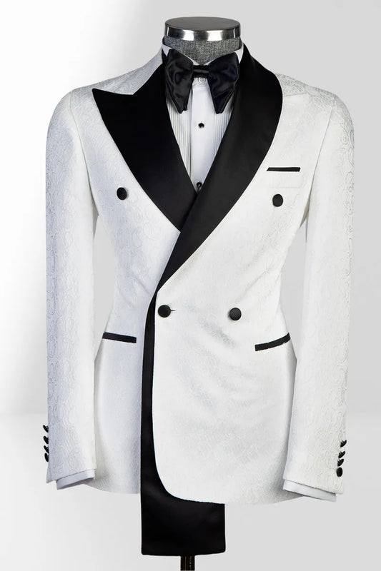 White Peaked Lapel Double Breasted 2-pieces Suits with Long Hem