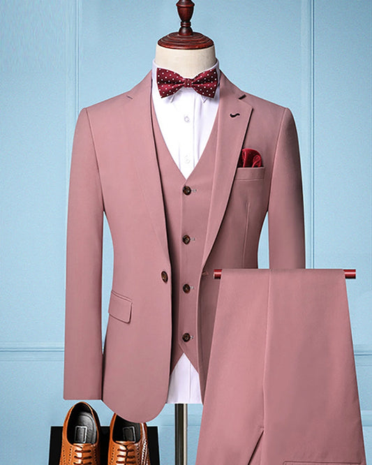 Notch Lapel 3 Piece Single Breasted Pink Suit