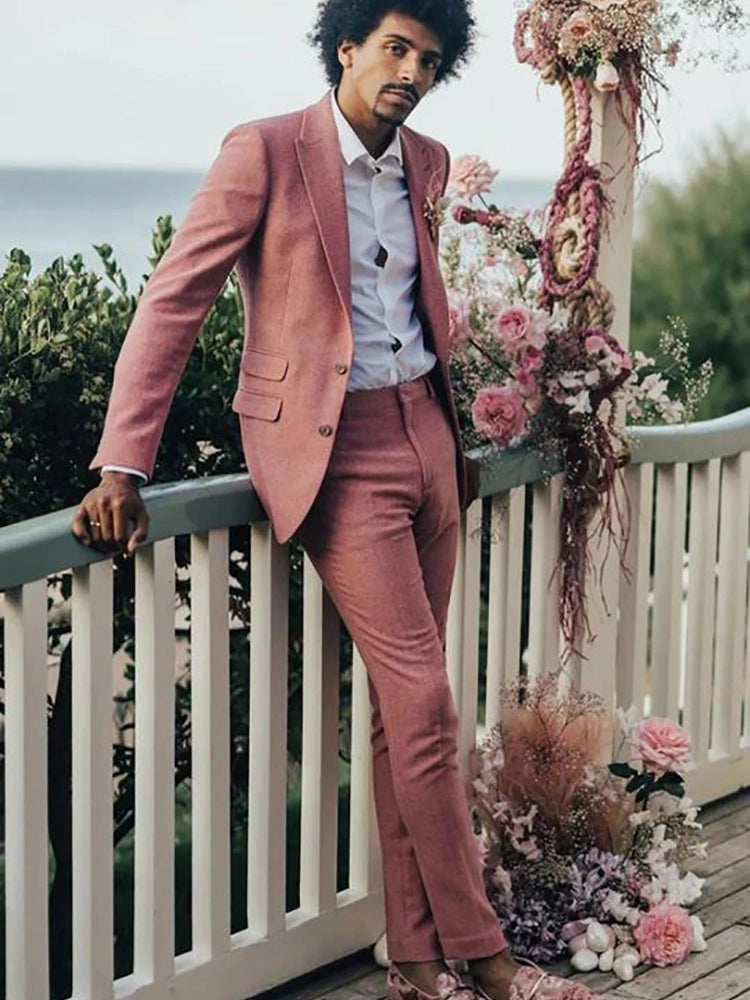 2 Piece Peaked Lapel Single Breasted Pink Suit