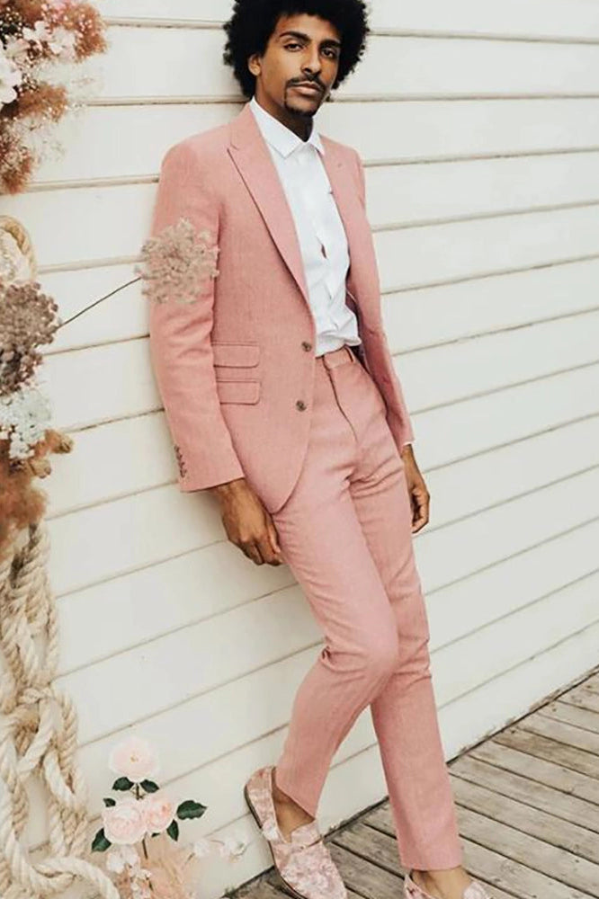 2 Piece Peaked Lapel Single Breasted Pink Suit