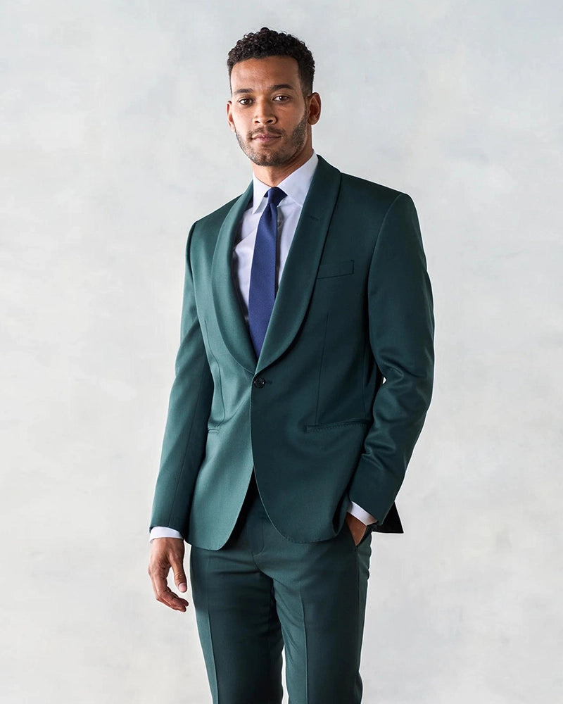 Shawl Lapel 2 Piece Single Breasted Green Suit