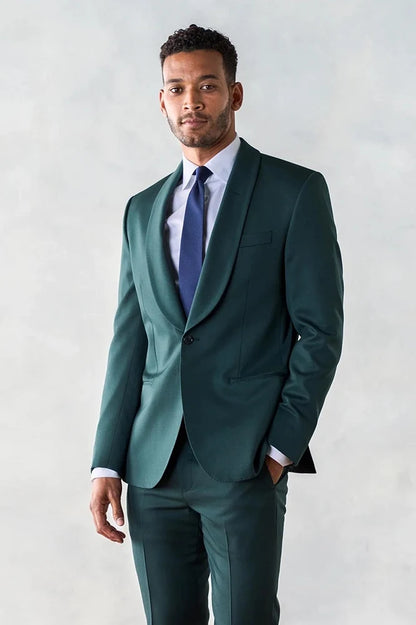 Shawl Lapel 2 Piece Single Breasted Green Suit