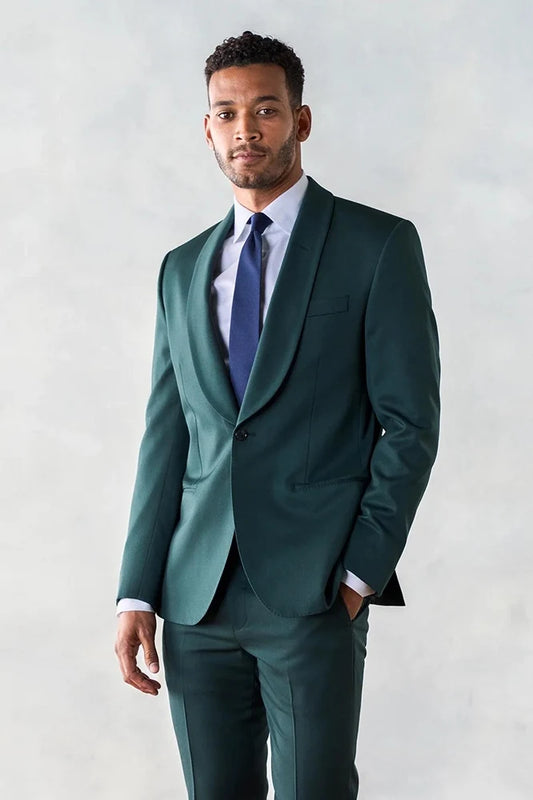 Shawl Lapel 2 Piece Single Breasted Green Suit
