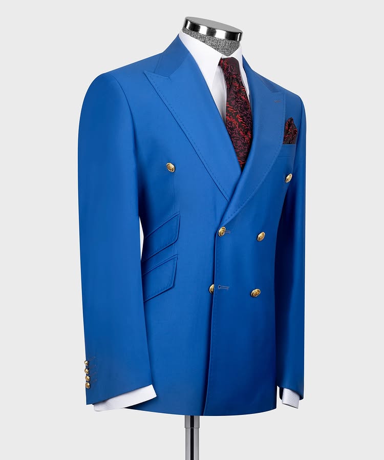 Latest Peaked Lapel Royal Blue Double Breasted Suit for Prom
