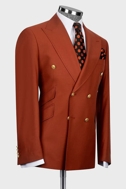 Latest Peak Lapel Red Brown Double Breasted Suit for Prom
