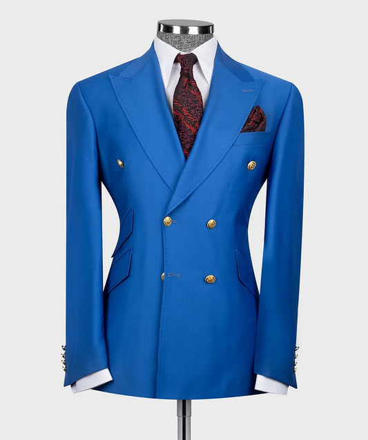 Latest Peaked Lapel Royal Blue Double Breasted Suit for Prom