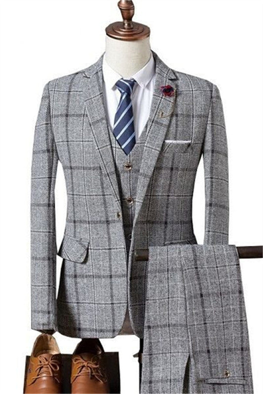 Formal Plaid Business Men Suits Decent Slim Fit Marriage Suits