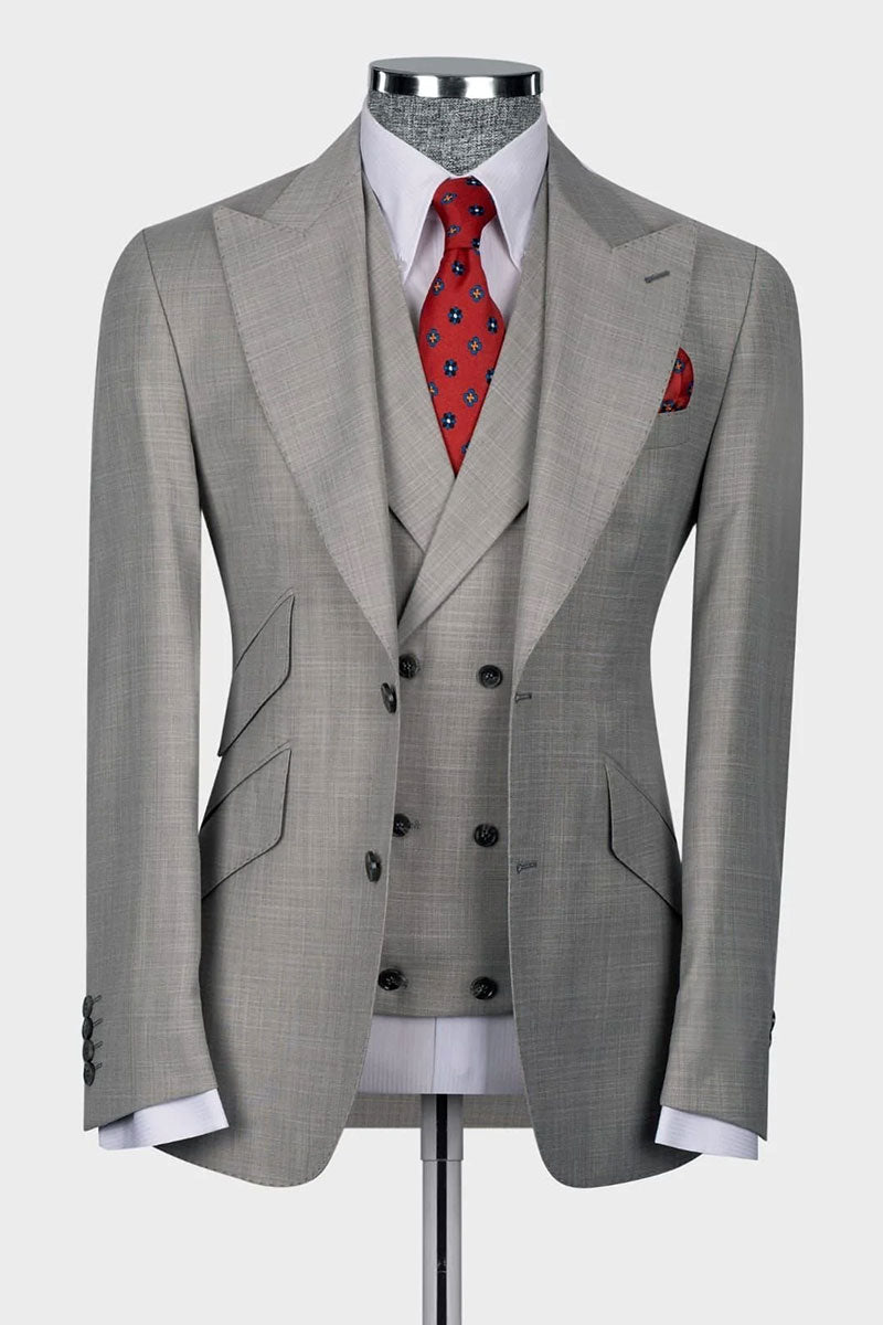 Men's Gray Peak Lapel 3-piece Suit