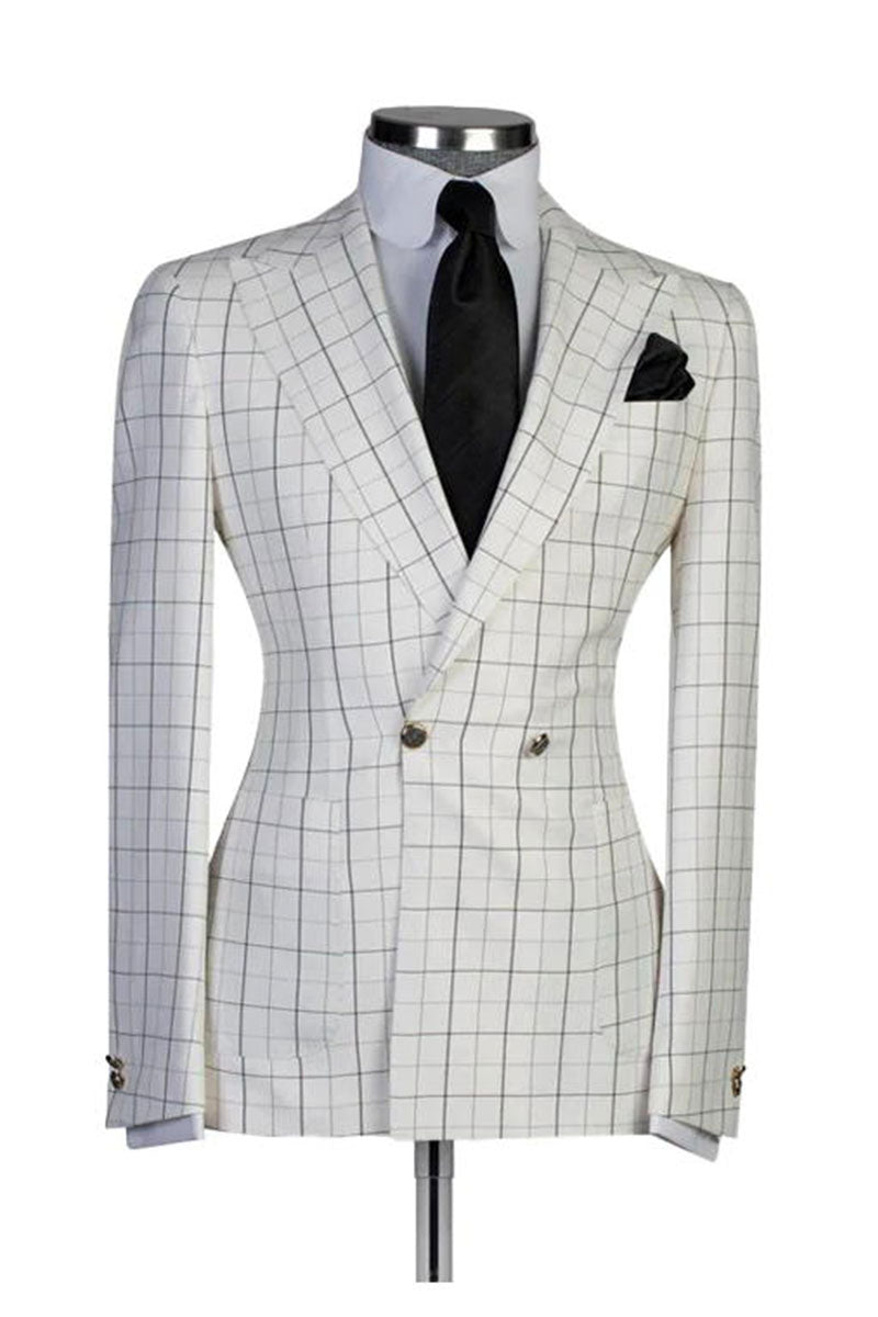 White Chic Plaid Peak Lapel Jacket